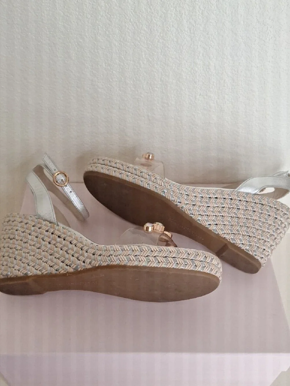 Sophia Webster Silver Wedge Sandals with Iridescent Gem Details